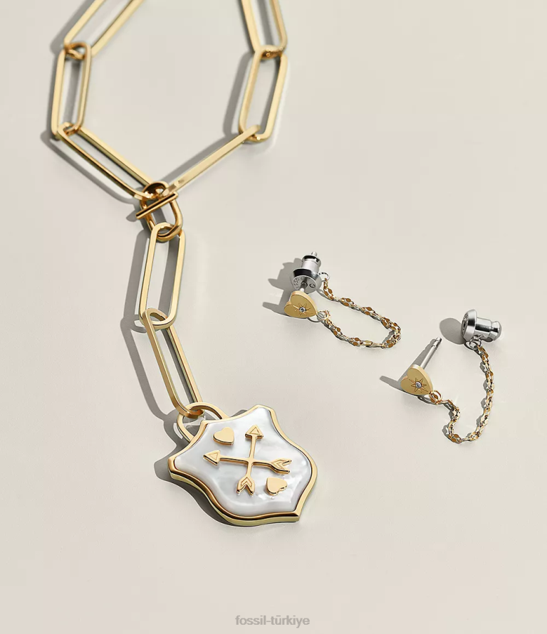 Fossil 6J041068 altın tonu tamamı paslanmaz çelik önden arkaya yığılmış küpeler takı kadınlar