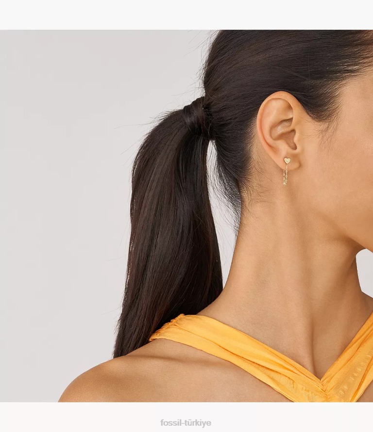 Fossil 6J041068 altın tonu tamamı paslanmaz çelik önden arkaya yığılmış küpeler takı kadınlar