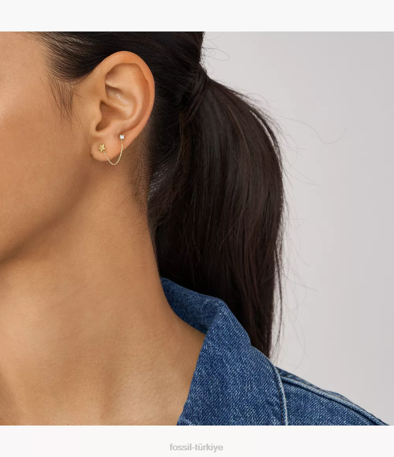 Fossil 6J041071 altın tonu tamamı yığılmış paslanmaz çelik tek tırmanıcı küpesi takı kadınlar