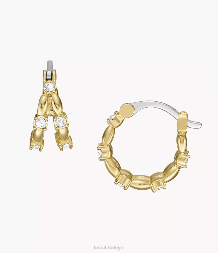 Fossil 6J041072 altın tonu tamamı yığılmış paslanmaz çelik halka küpeler takı kadınlar