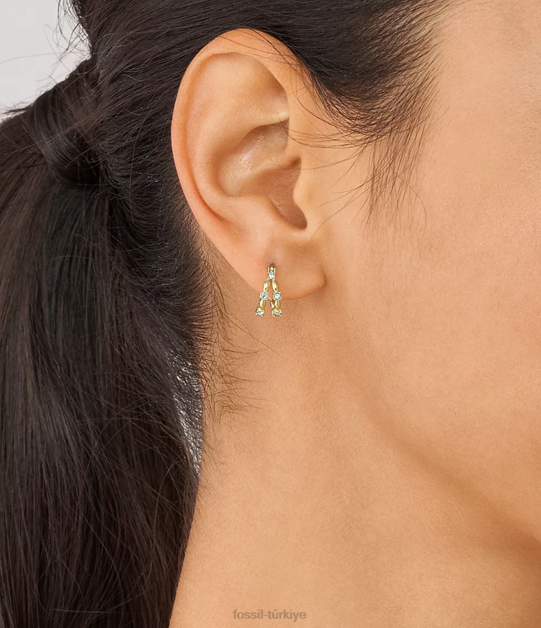 Fossil 6J041072 altın tonu tamamı yığılmış paslanmaz çelik halka küpeler takı kadınlar