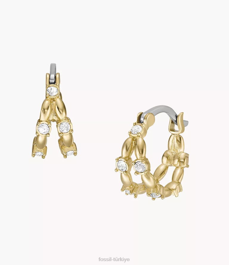 Fossil 6J041072 altın tonu tamamı yığılmış paslanmaz çelik halka küpeler takı kadınlar