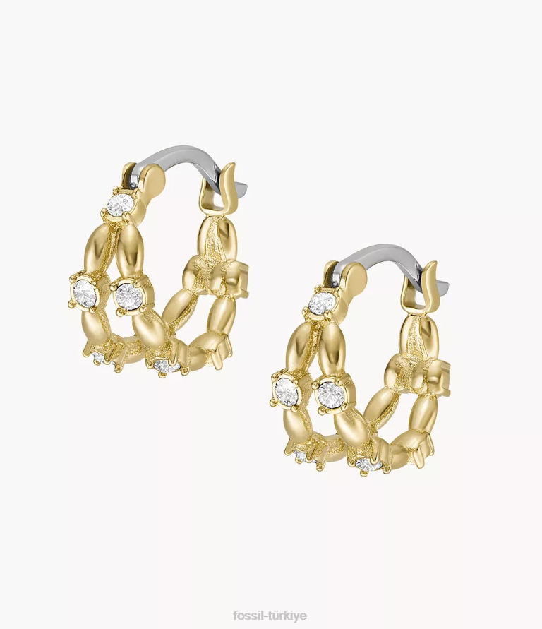 Fossil 6J041072 altın tonu tamamı yığılmış paslanmaz çelik halka küpeler takı kadınlar