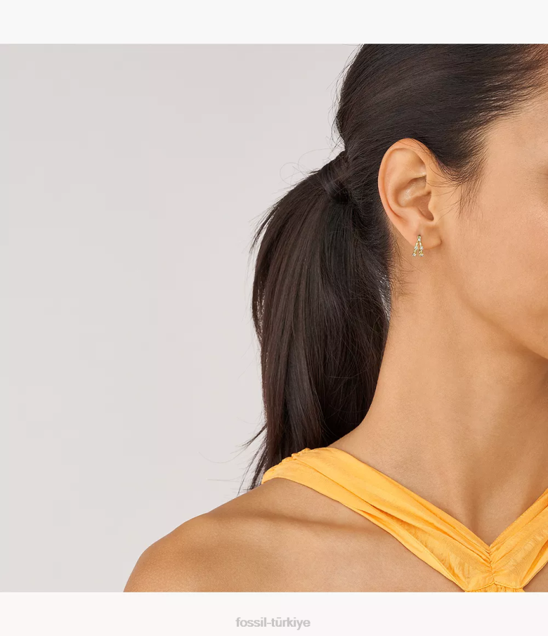 Fossil 6J041072 altın tonu tamamı yığılmış paslanmaz çelik halka küpeler takı kadınlar