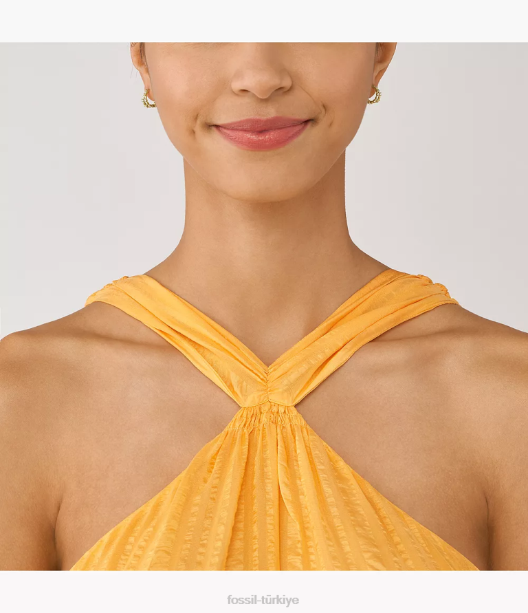 Fossil 6J041072 altın tonu tamamı yığılmış paslanmaz çelik halka küpeler takı kadınlar