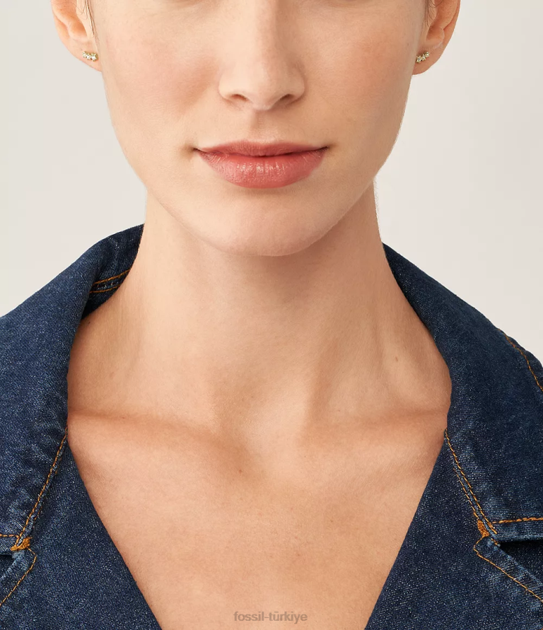 Fossil 6J041075 altın tonu yıldızların altında sadie paslanmaz çelik tırmanıcı küpeleri takı kadınlar