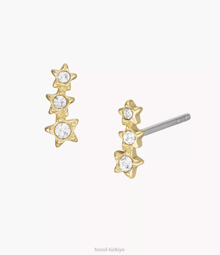 Fossil 6J041075 altın tonu yıldızların altında sadie paslanmaz çelik tırmanıcı küpeleri takı kadınlar