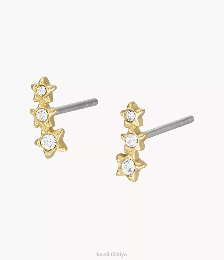 Fossil 6J041075 altın tonu yıldızların altında sadie paslanmaz çelik tırmanıcı küpeleri takı kadınlar