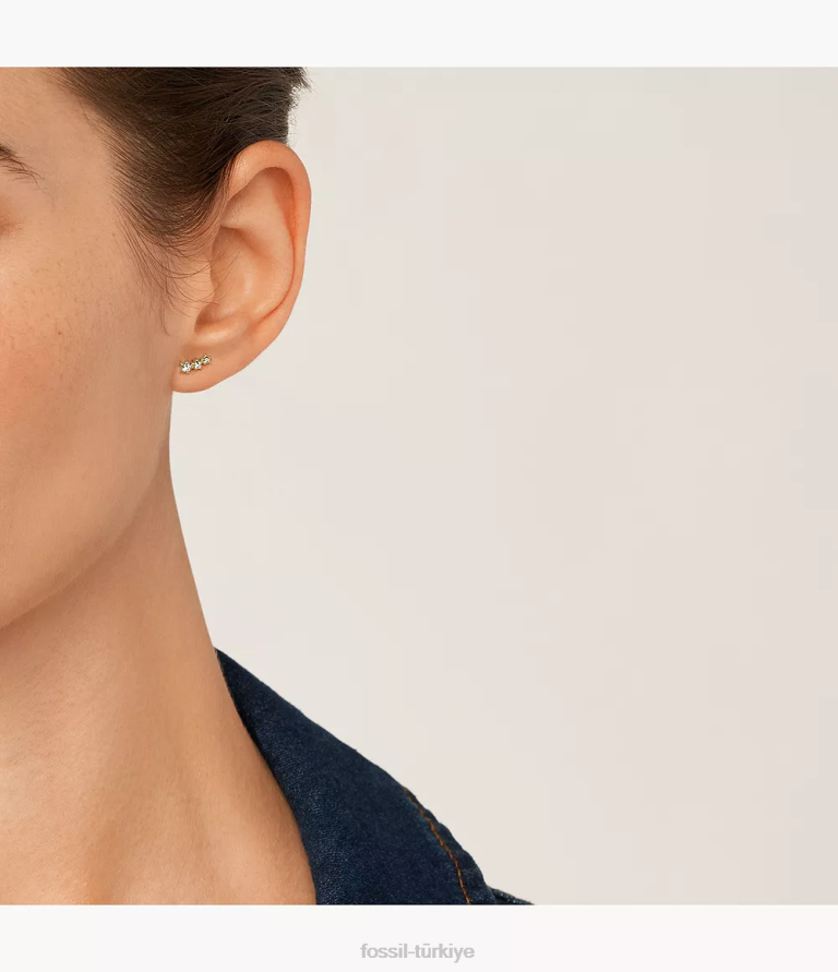 Fossil 6J041075 altın tonu yıldızların altında sadie paslanmaz çelik tırmanıcı küpeleri takı kadınlar