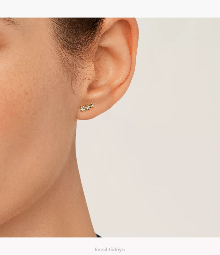 Fossil 6J041075 altın tonu yıldızların altında sadie paslanmaz çelik tırmanıcı küpeleri takı kadınlar