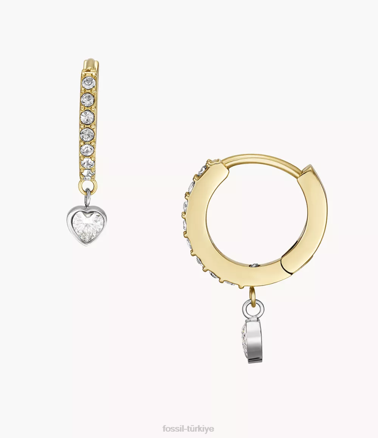 Fossil 6J041076 iki ton sadie sevgi belirteçleri paslanmaz çelik halka küpeler takı kadınlar