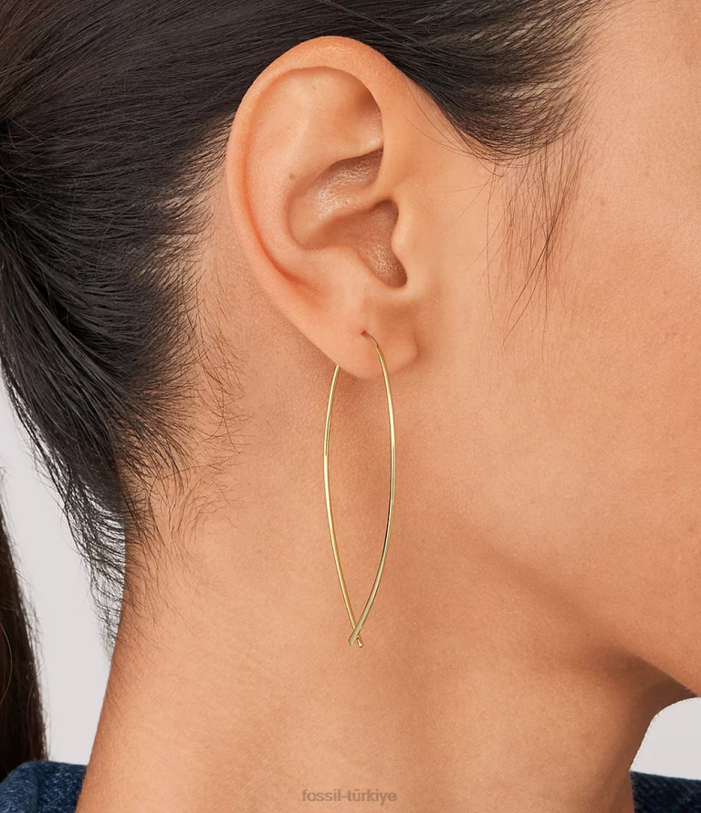 Fossil 6J041080 altın tonu tamamı üst üste yığılmış pirinç fısıltı halka küpeler takı kadınlar