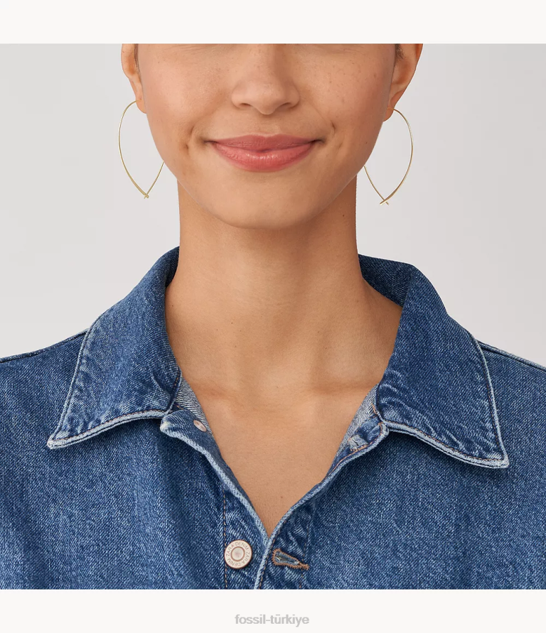 Fossil 6J041080 altın tonu tamamı üst üste yığılmış pirinç fısıltı halka küpeler takı kadınlar