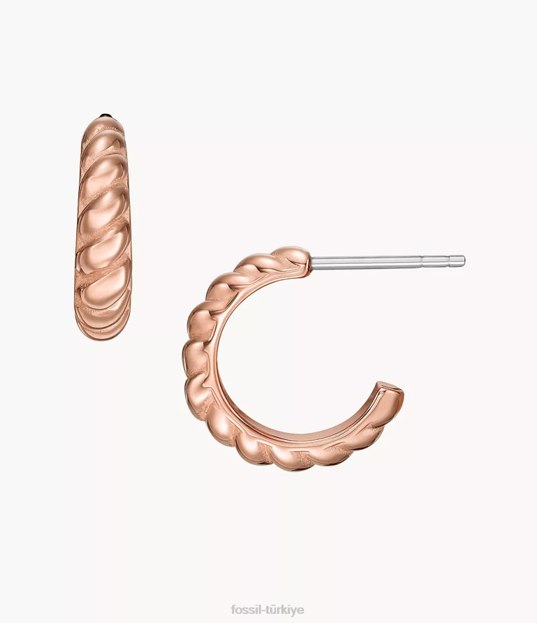 Fossil 6J041081 gül altın tonu vintage katlanmış paslanmaz çelik halka küpeler takı kadınlar