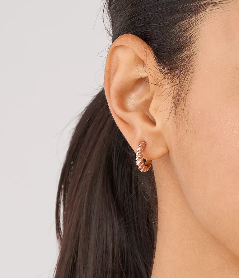 Fossil 6J041081 gül altın tonu vintage katlanmış paslanmaz çelik halka küpeler takı kadınlar