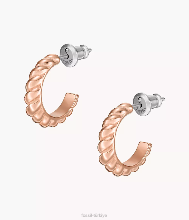 Fossil 6J041081 gül altın tonu vintage katlanmış paslanmaz çelik halka küpeler takı kadınlar