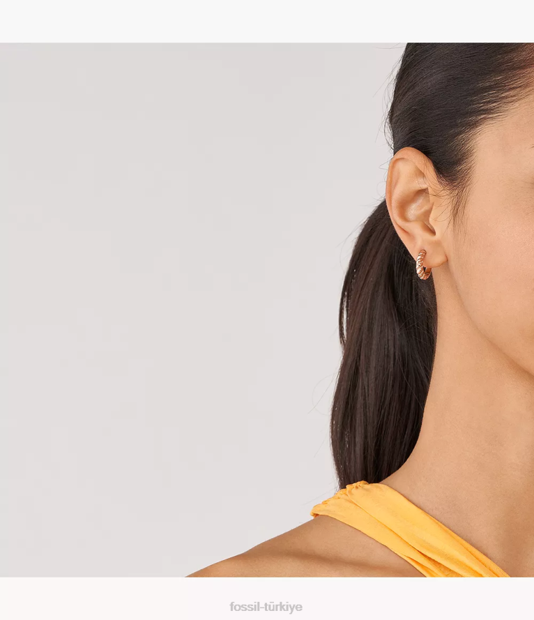 Fossil 6J041081 gül altın tonu vintage katlanmış paslanmaz çelik halka küpeler takı kadınlar