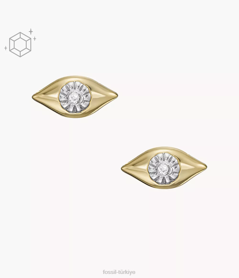 Fossil 6J041082 altın nazar 14k kaplama şeffaf laboratuvarda yetiştirilen pırlanta saplama küpe takı kadınlar
