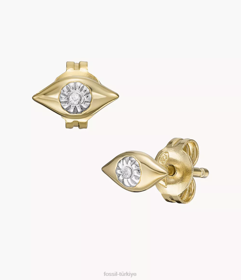 Fossil 6J041082 altın nazar 14k kaplama şeffaf laboratuvarda yetiştirilen pırlanta saplama küpe takı kadınlar