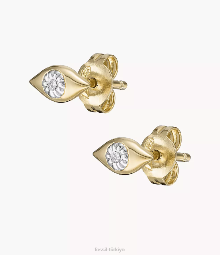 Fossil 6J041082 altın nazar 14k kaplama şeffaf laboratuvarda yetiştirilen pırlanta saplama küpe takı kadınlar