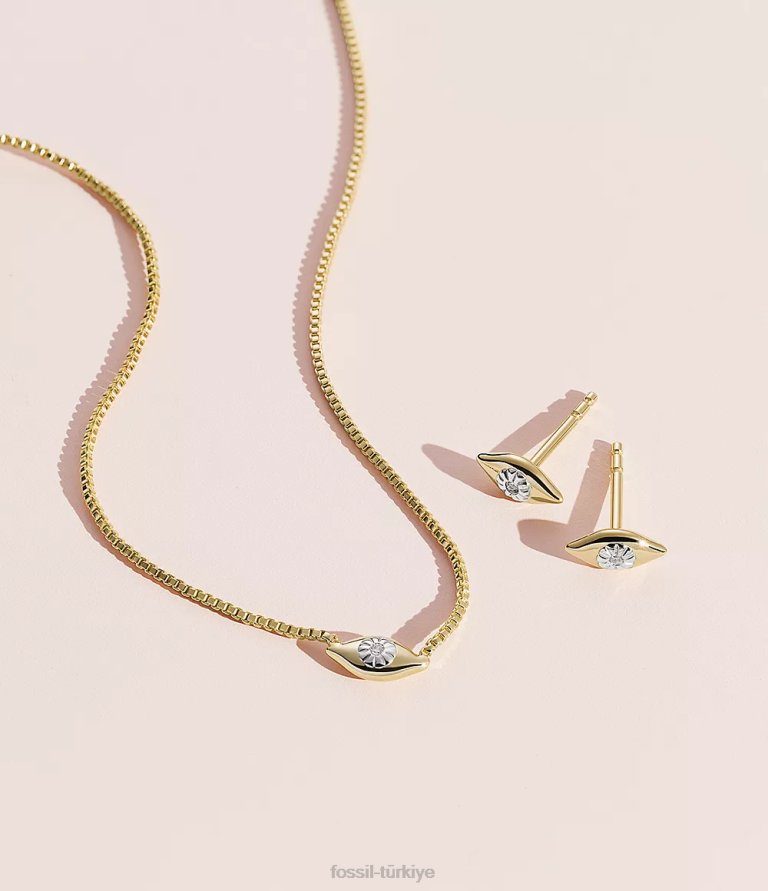 Fossil 6J041082 altın nazar 14k kaplama şeffaf laboratuvarda yetiştirilen pırlanta saplama küpe takı kadınlar