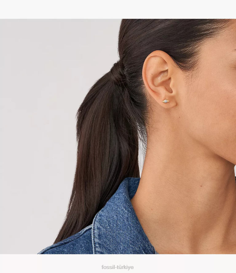 Fossil 6J041082 altın nazar 14k kaplama şeffaf laboratuvarda yetiştirilen pırlanta saplama küpe takı kadınlar