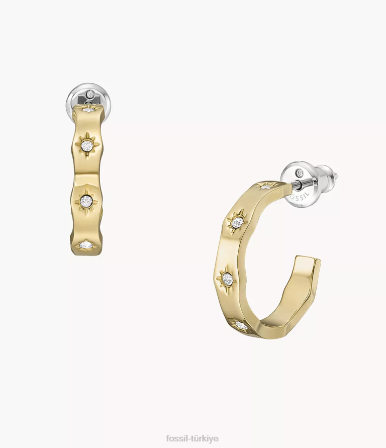 Fossil 6J041083 altın tonu sadie fistolu kenar paslanmaz çelik halka küpeler takı kadınlar