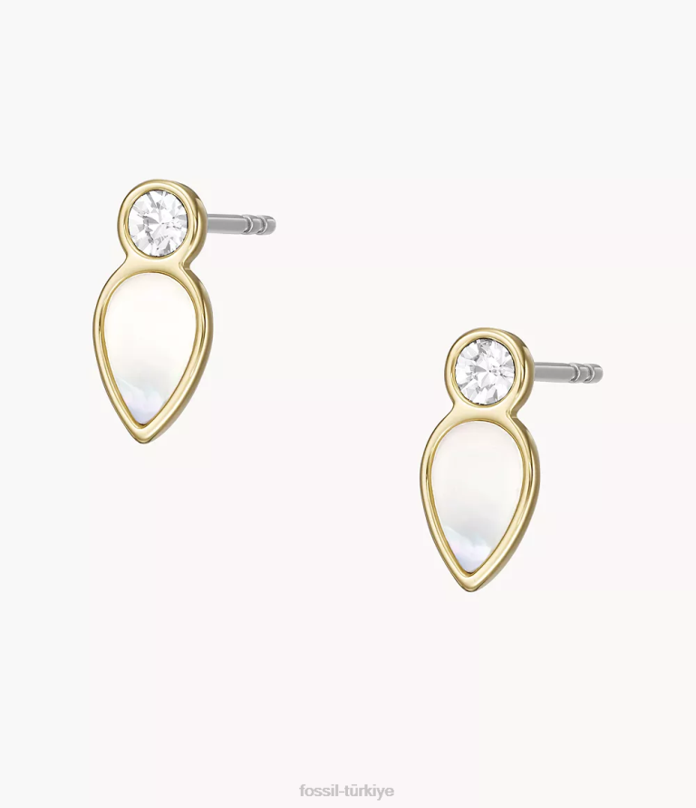 Fossil 6J041084 beyaz sedef gözyaşı damlası küpe takı kadınlar