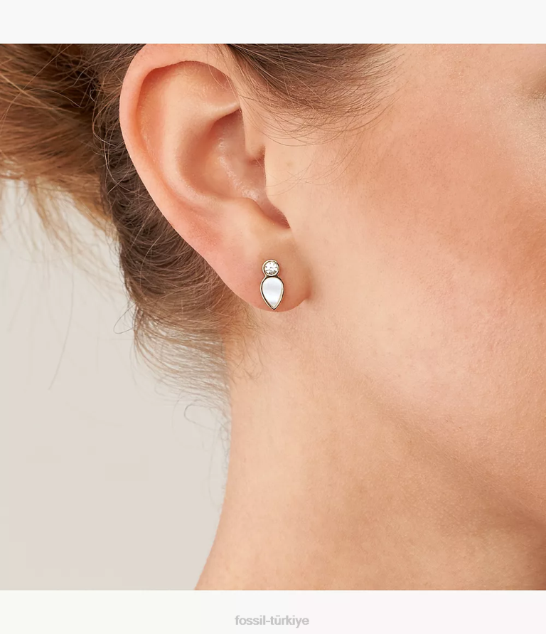 Fossil 6J041084 beyaz sedef gözyaşı damlası küpe takı kadınlar