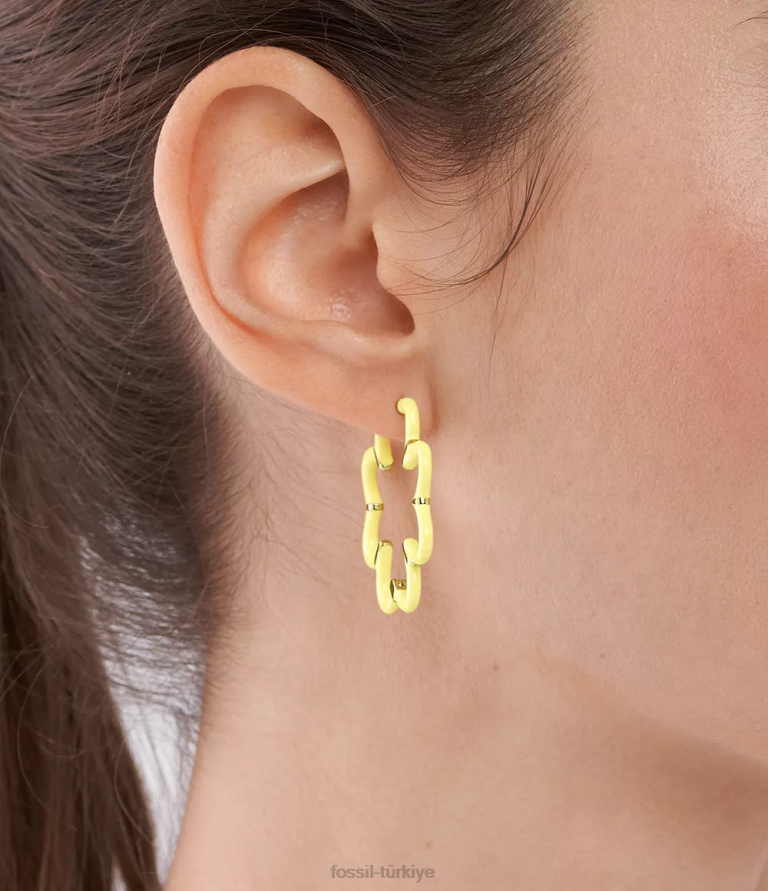 Fossil 6J041085 altın tonu renkli pop paslanmaz çelik halka küpeler takı kadınlar