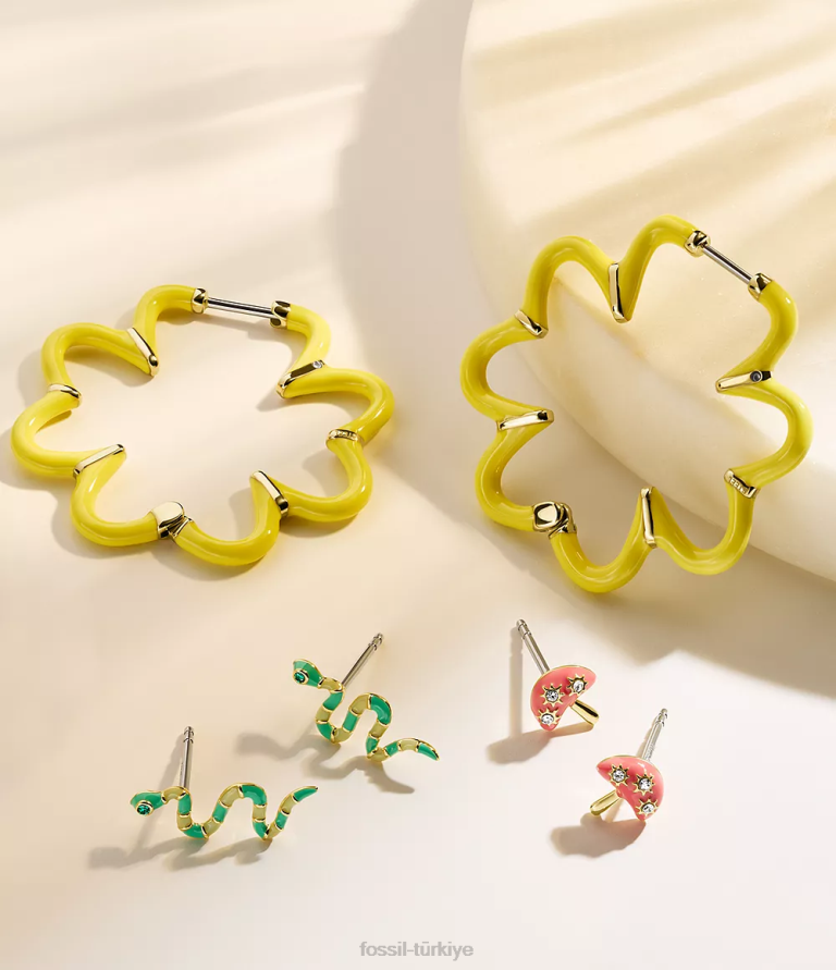 Fossil 6J041085 altın tonu renkli pop paslanmaz çelik halka küpeler takı kadınlar