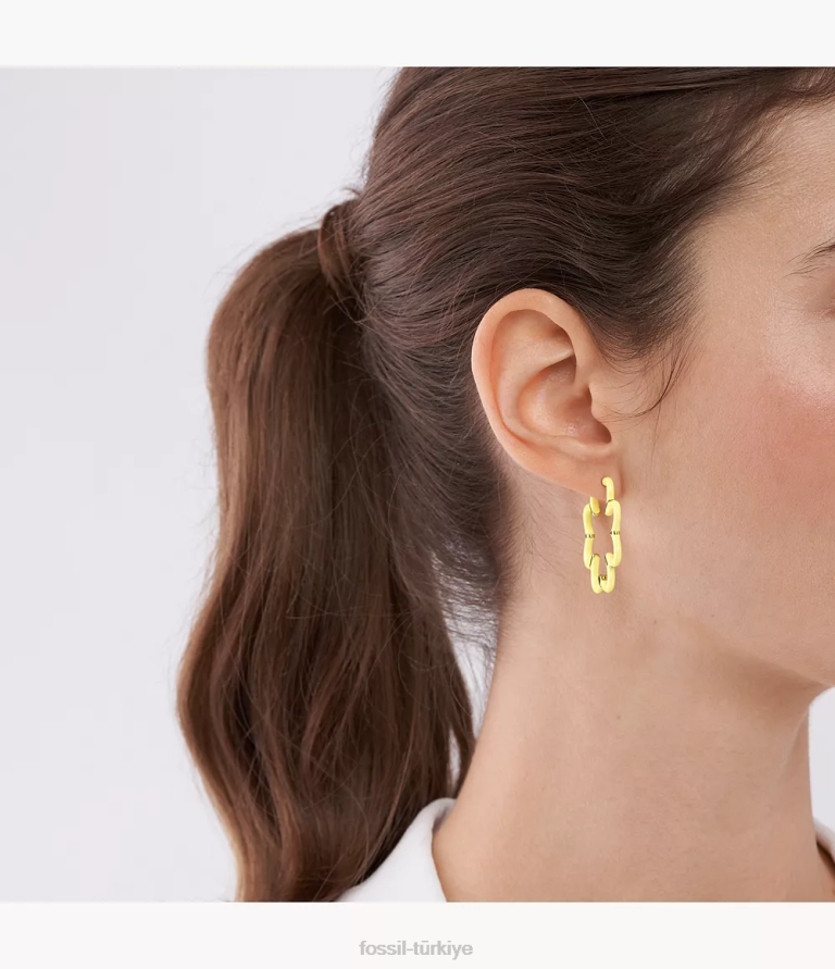 Fossil 6J041085 altın tonu renkli pop paslanmaz çelik halka küpeler takı kadınlar