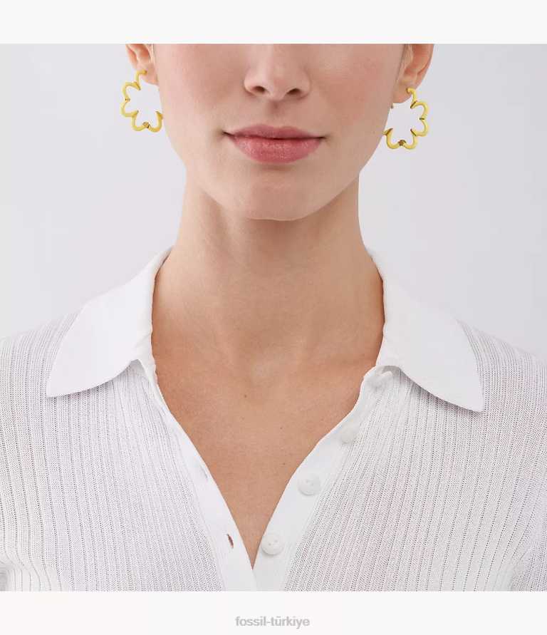 Fossil 6J041085 altın tonu renkli pop paslanmaz çelik halka küpeler takı kadınlar