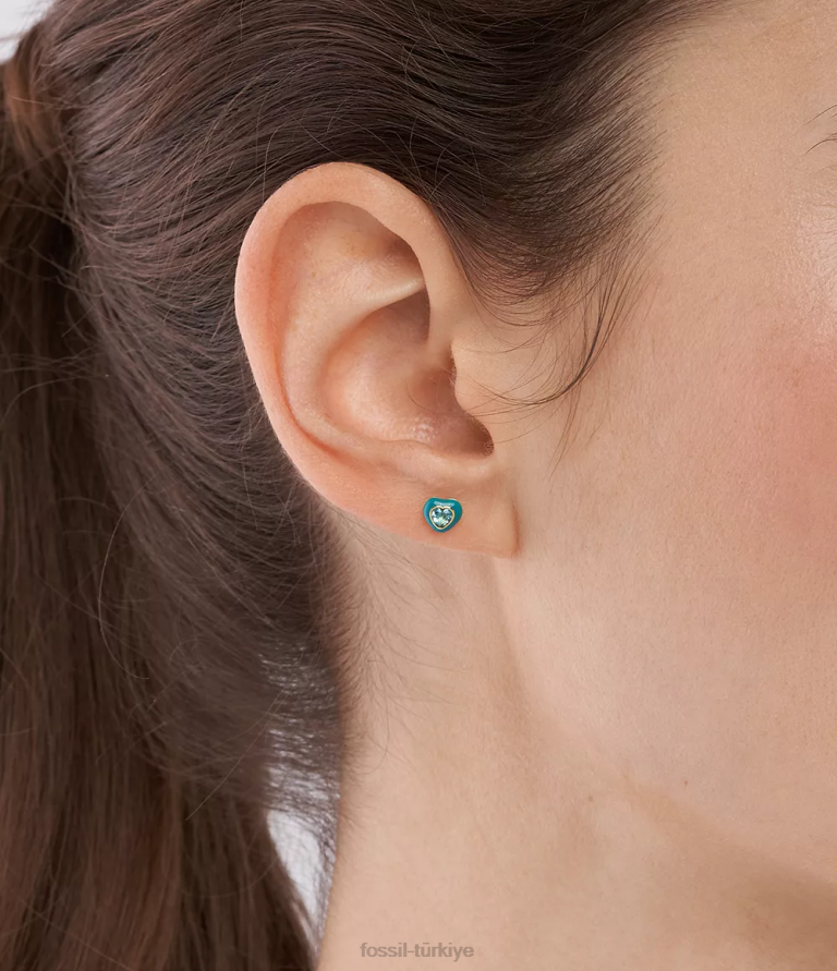 Fossil 6J041086 mavi renkli pop kalp saplama küpeler takı kadınlar