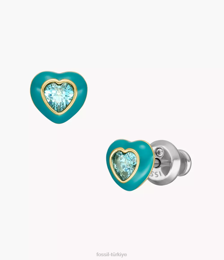 Fossil 6J041086 mavi renkli pop kalp saplama küpeler takı kadınlar