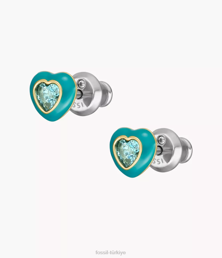 Fossil 6J041086 mavi renkli pop kalp saplama küpeler takı kadınlar