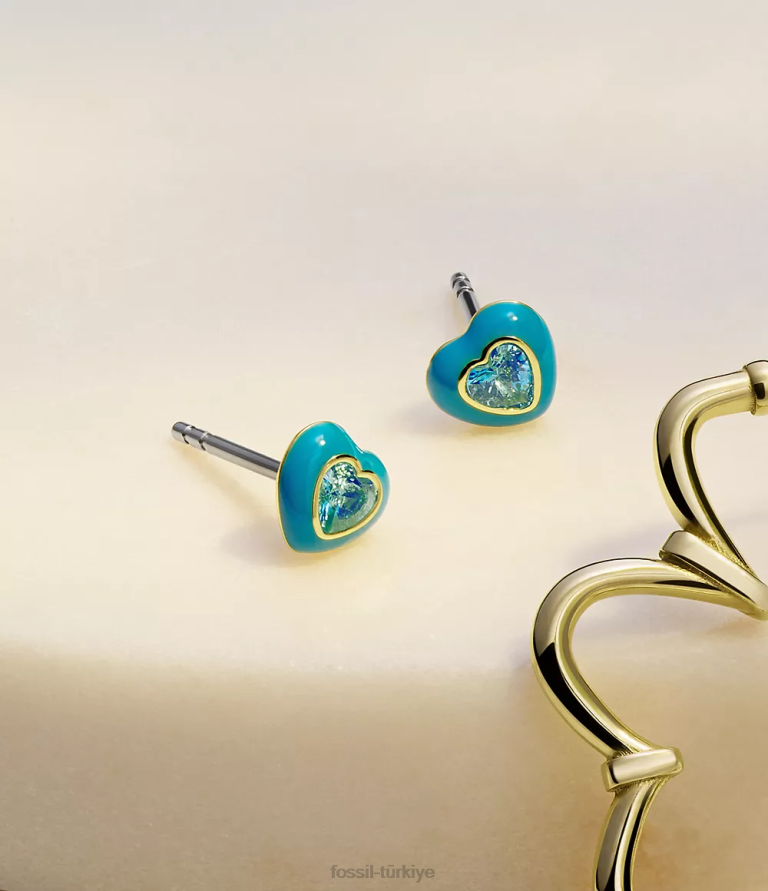 Fossil 6J041086 mavi renkli pop kalp saplama küpeler takı kadınlar