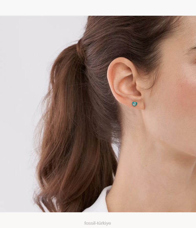 Fossil 6J041086 mavi renkli pop kalp saplama küpeler takı kadınlar