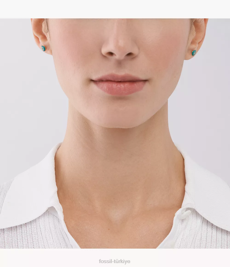 Fossil 6J041086 mavi renkli pop kalp saplama küpeler takı kadınlar