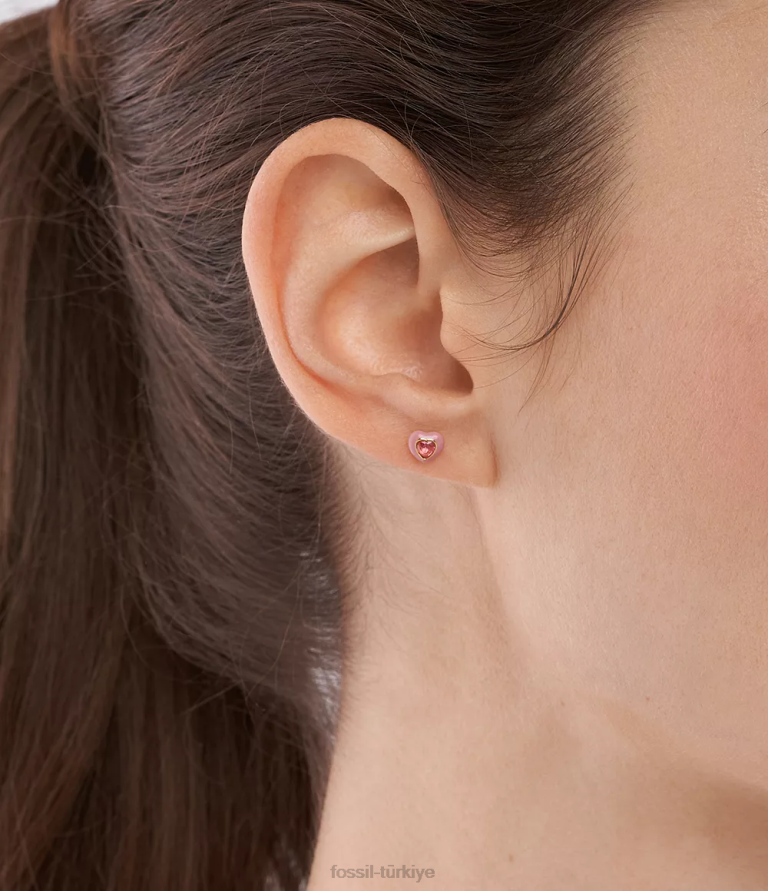 Fossil 6J041088 pembe renkli pop kalp saplama küpeler takı kadınlar