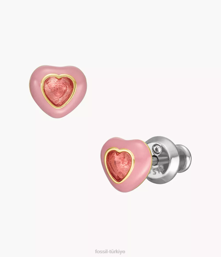 Fossil 6J041088 pembe renkli pop kalp saplama küpeler takı kadınlar