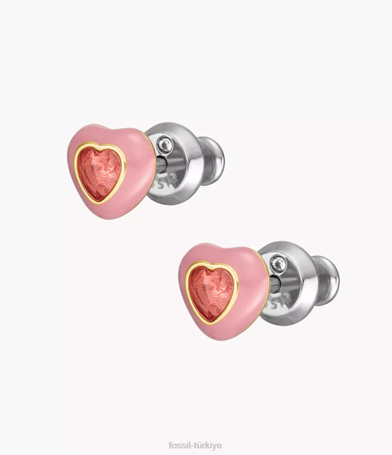 Fossil 6J041088 pembe renkli pop kalp saplama küpeler takı kadınlar
