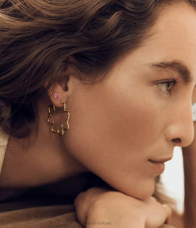 Fossil 6J041088 pembe renkli pop kalp saplama küpeler takı kadınlar