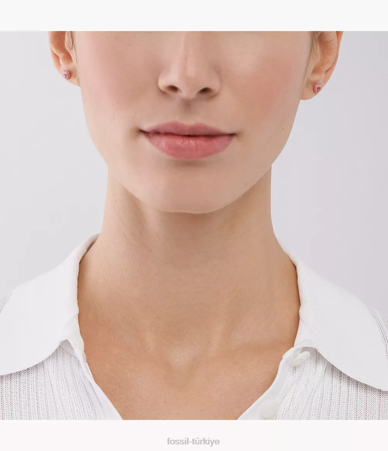 Fossil 6J041088 pembe renkli pop kalp saplama küpeler takı kadınlar