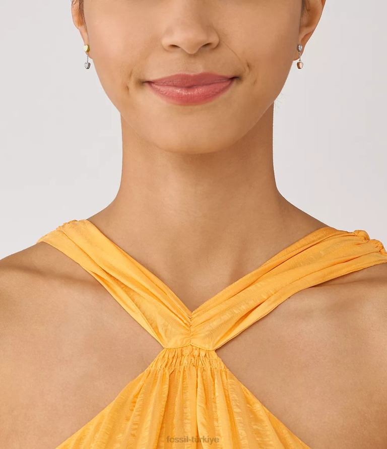 Fossil 6J041089 iki ton sadie galentine üç tonlu paslanmaz çelik damla küpe takı kadınlar