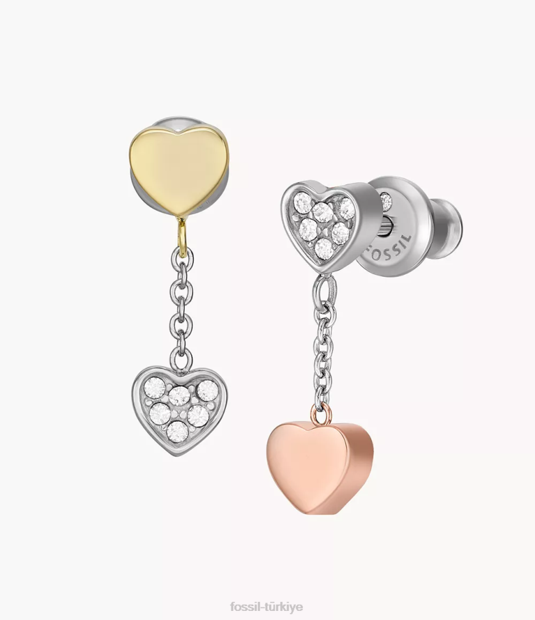 Fossil 6J041089 iki ton sadie galentine üç tonlu paslanmaz çelik damla küpe takı kadınlar