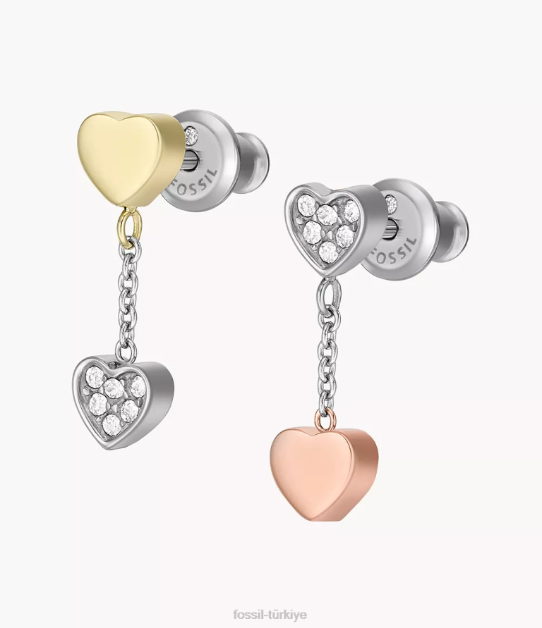 Fossil 6J041089 iki ton sadie galentine üç tonlu paslanmaz çelik damla küpe takı kadınlar
