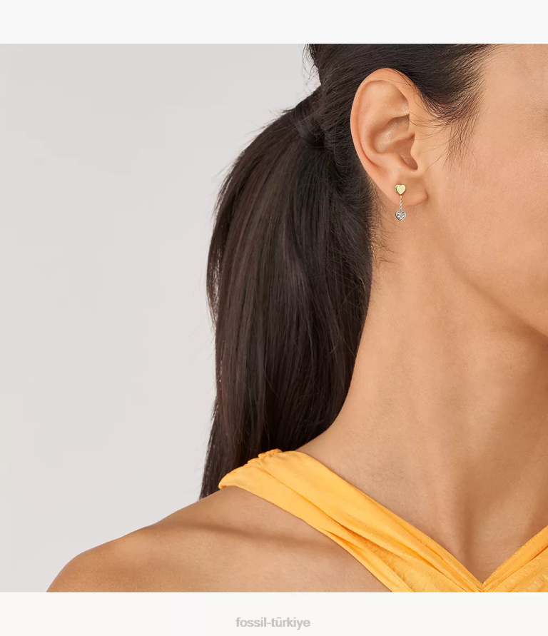 Fossil 6J041089 iki ton sadie galentine üç tonlu paslanmaz çelik damla küpe takı kadınlar