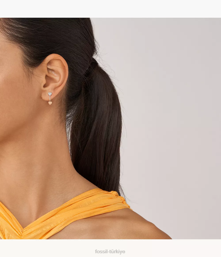 Fossil 6J041089 iki ton sadie galentine üç tonlu paslanmaz çelik damla küpe takı kadınlar