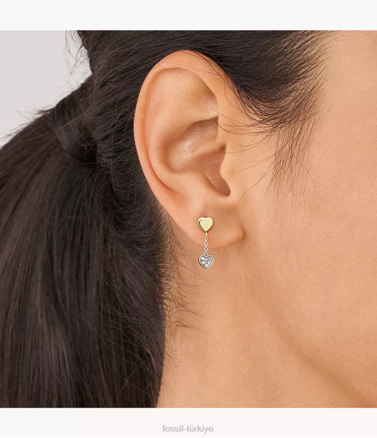 Fossil 6J041089 iki ton sadie galentine üç tonlu paslanmaz çelik damla küpe takı kadınlar